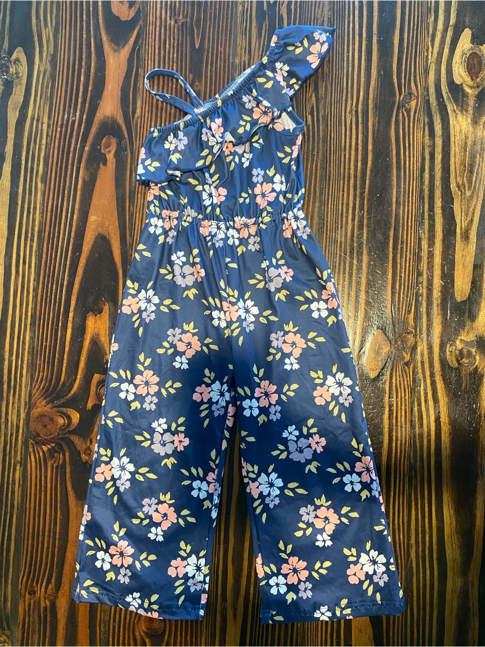 Dash Of Glitter Navy Floral One-Shoulder jumpsuit size M (3T)